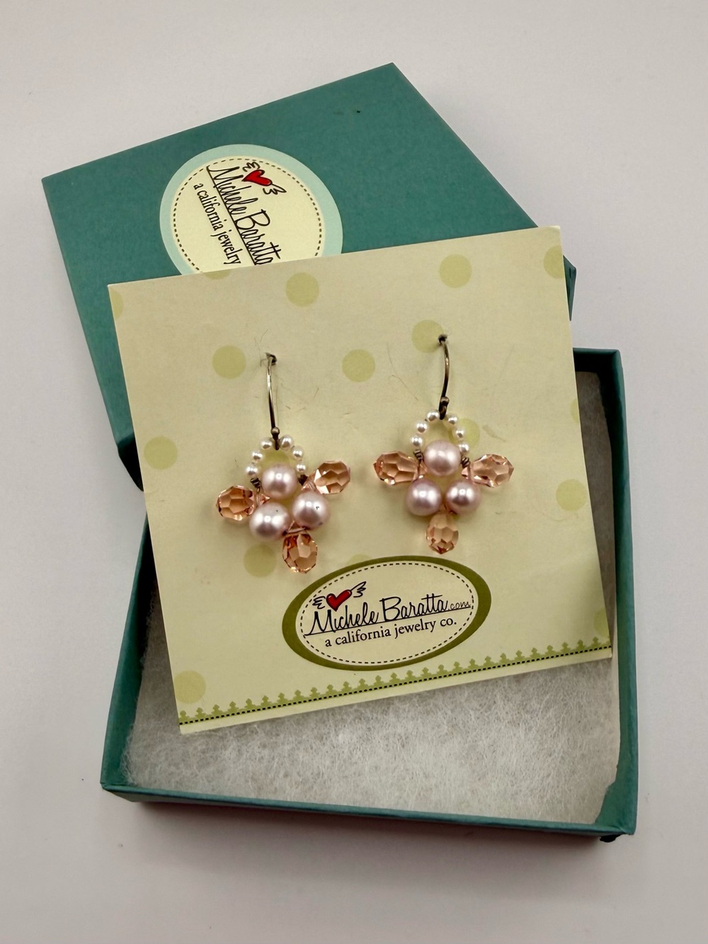Michele Baratta Pink Pearl & Champagne Crystal Drop Earrings